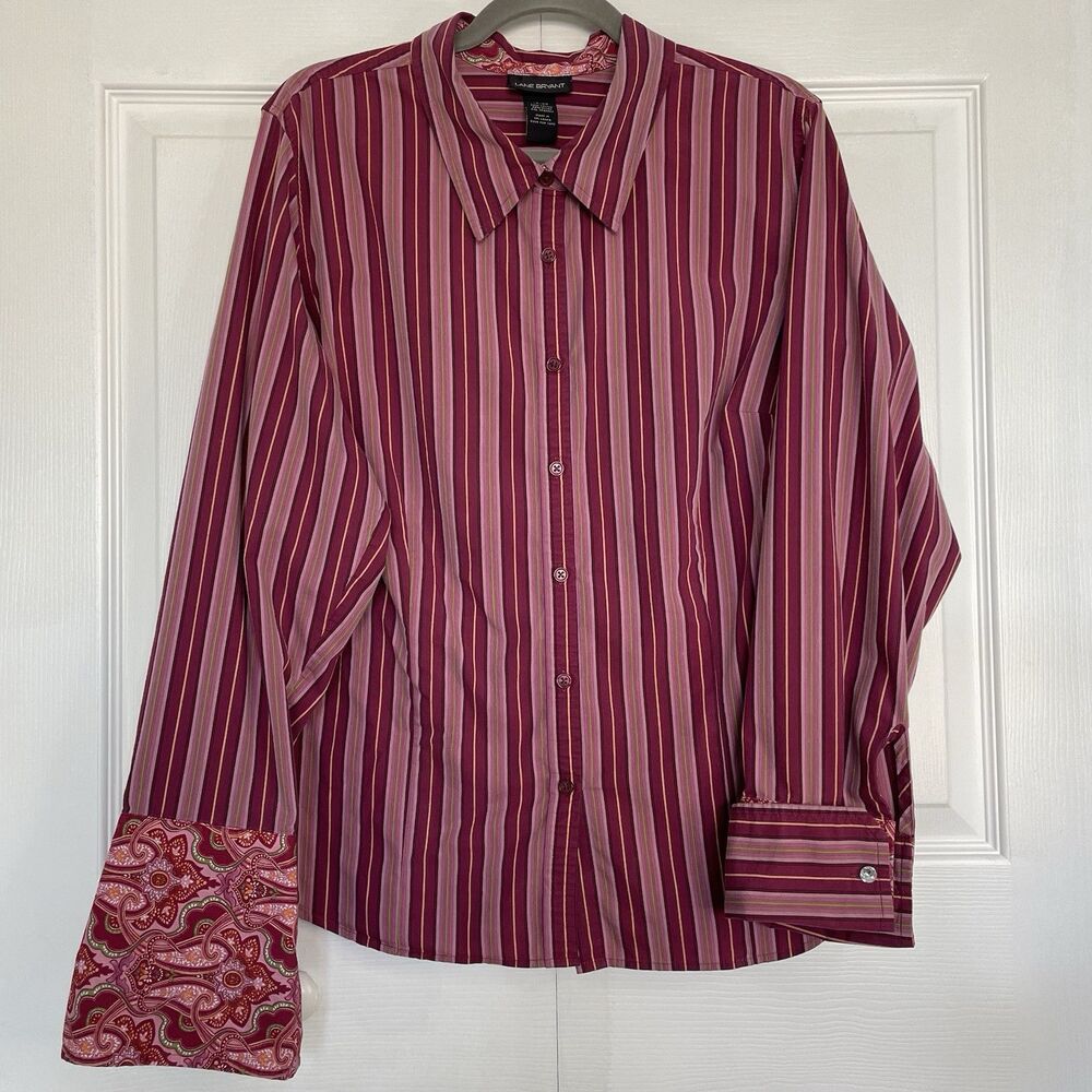 Pink and Burgundy Striped Button-Down Shirt with Rhinestone Cuff Links & Paisley
